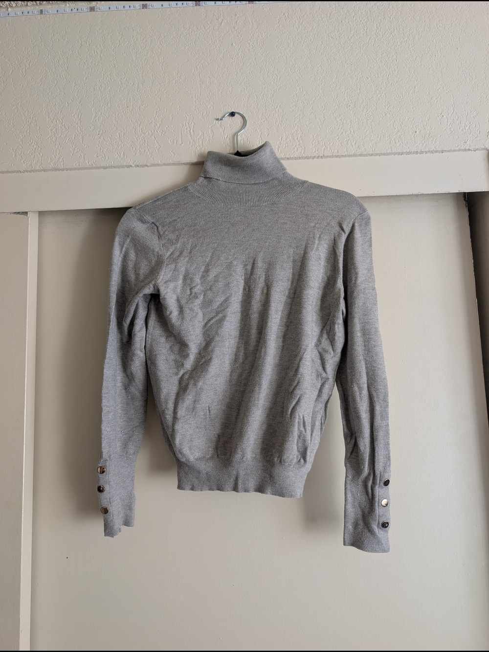 Fashion Nova Light Gray Turtleneck Sweater with Button Cuffs